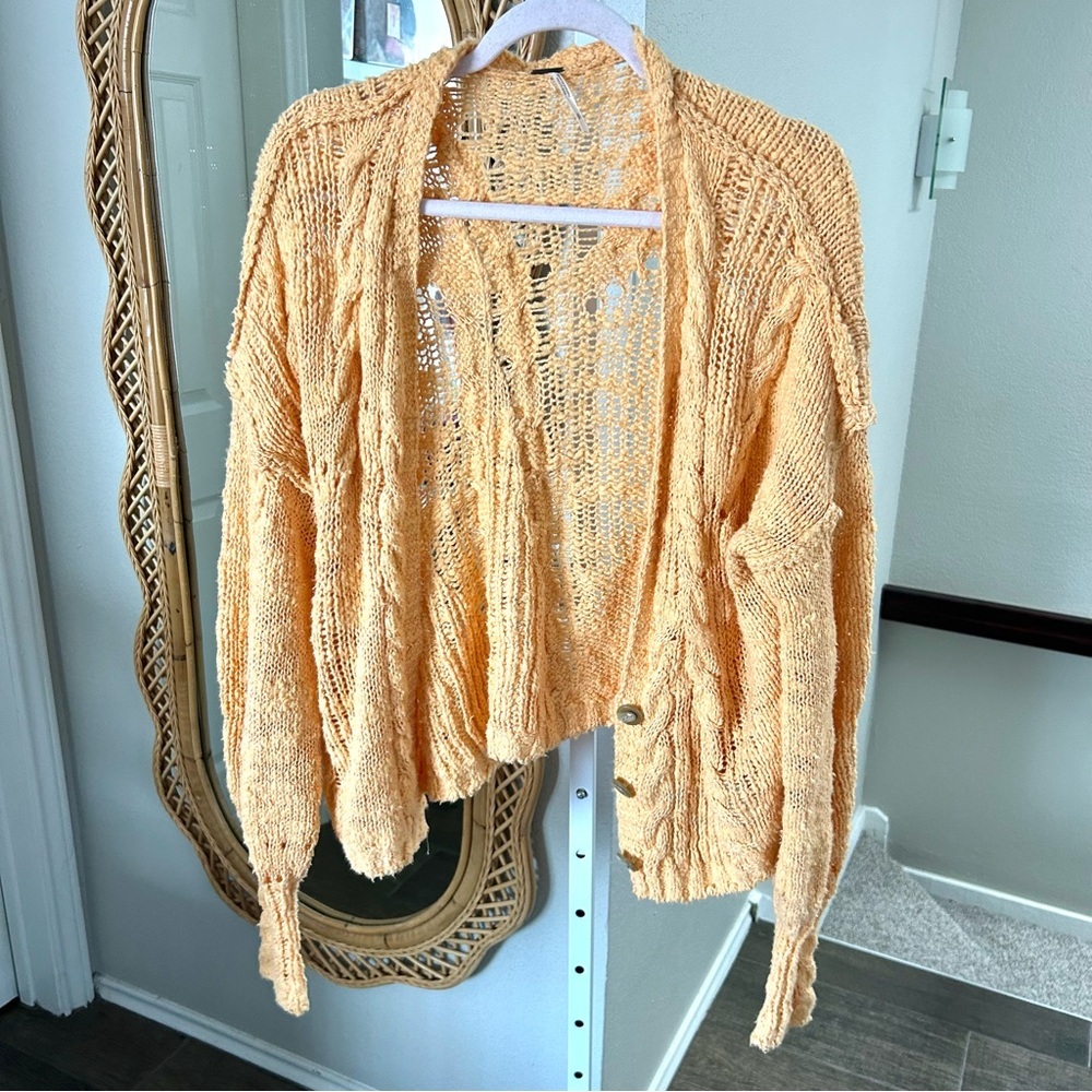 Free People / Sandstorm Cable Knit Layering Cardigan in Nectarine Revolve